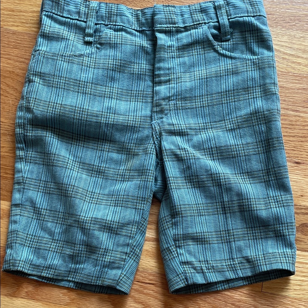 Vintage Retro Boys Plaid Bermuda Shorts Blue Green Handmade Size 5 Waist 23